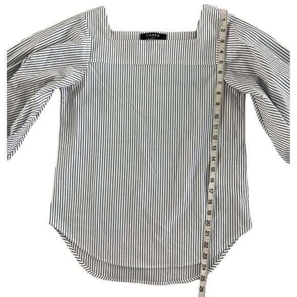 Caara Blue and White Striped Balloon Sleeve Square‎ Neck Top Small NWOT $90 - Picture 8 of 12